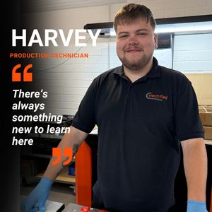 Harvey Date Production Technician with graphic quote