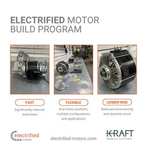 Graphic showing electric motors and description off off highway electrification build program